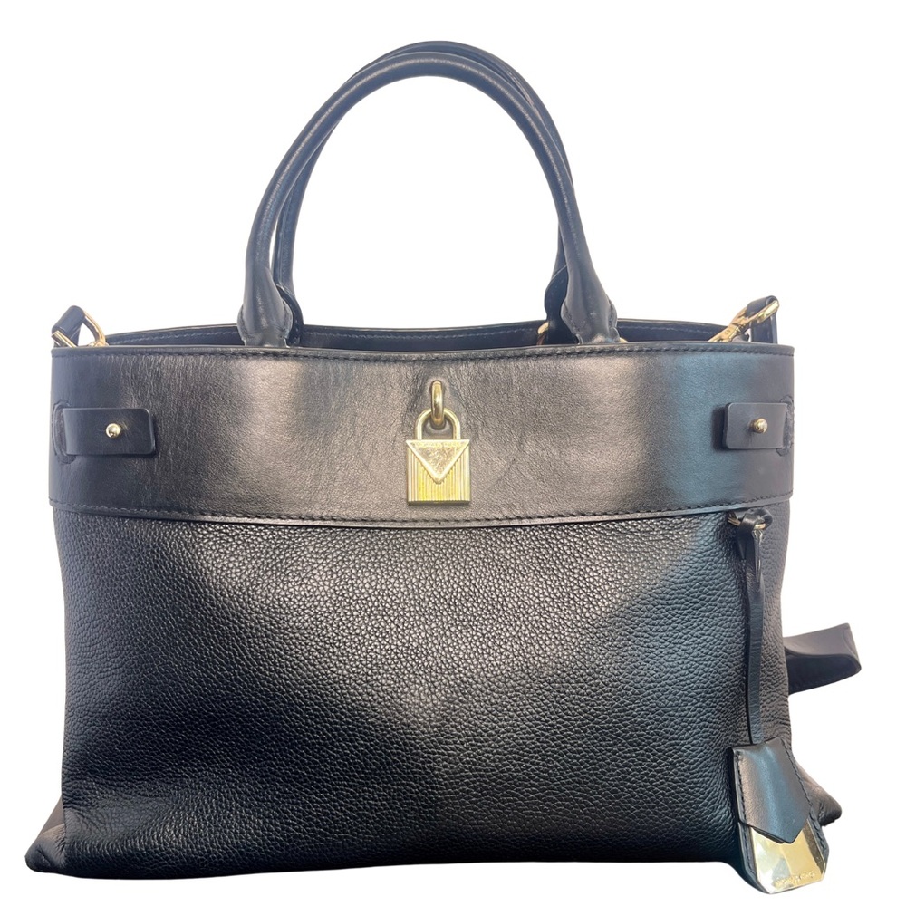 Michael Kors Gramercy Large Black Pebble Leather Satchel Gold Hardware